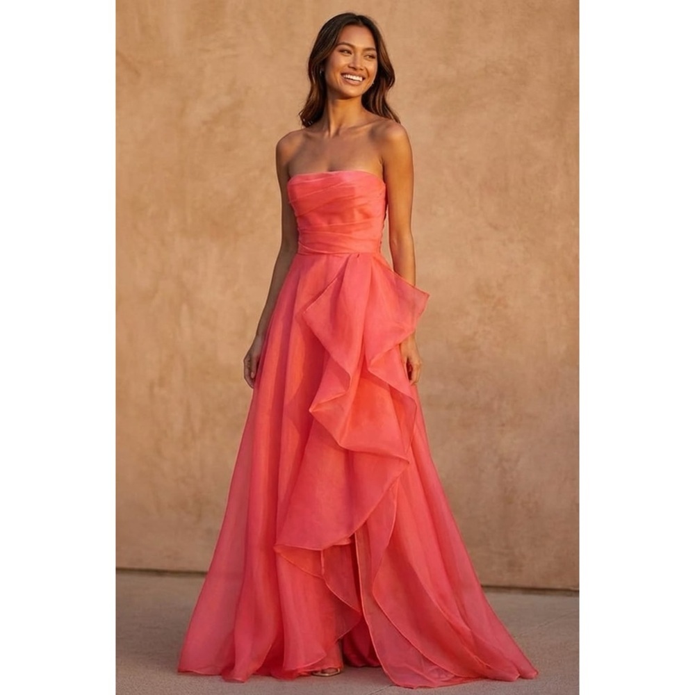 Jewelclues Zoya Strapless Maxi Dress Gown in Coral Pink Size 2